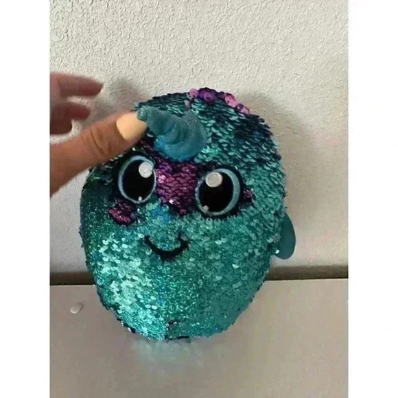 Shimmeez Narwal Plush Blue Purple Flip Sequined Shimmer Stuffed Animal Whale Toy - Picture 4 of 6